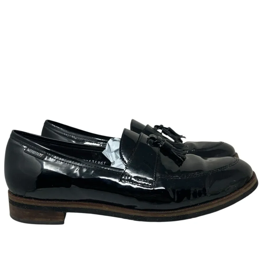 Mephisto Black Patent Leather Tassel Luxe Euro Preppy Loafers Comfort Womens 10‎